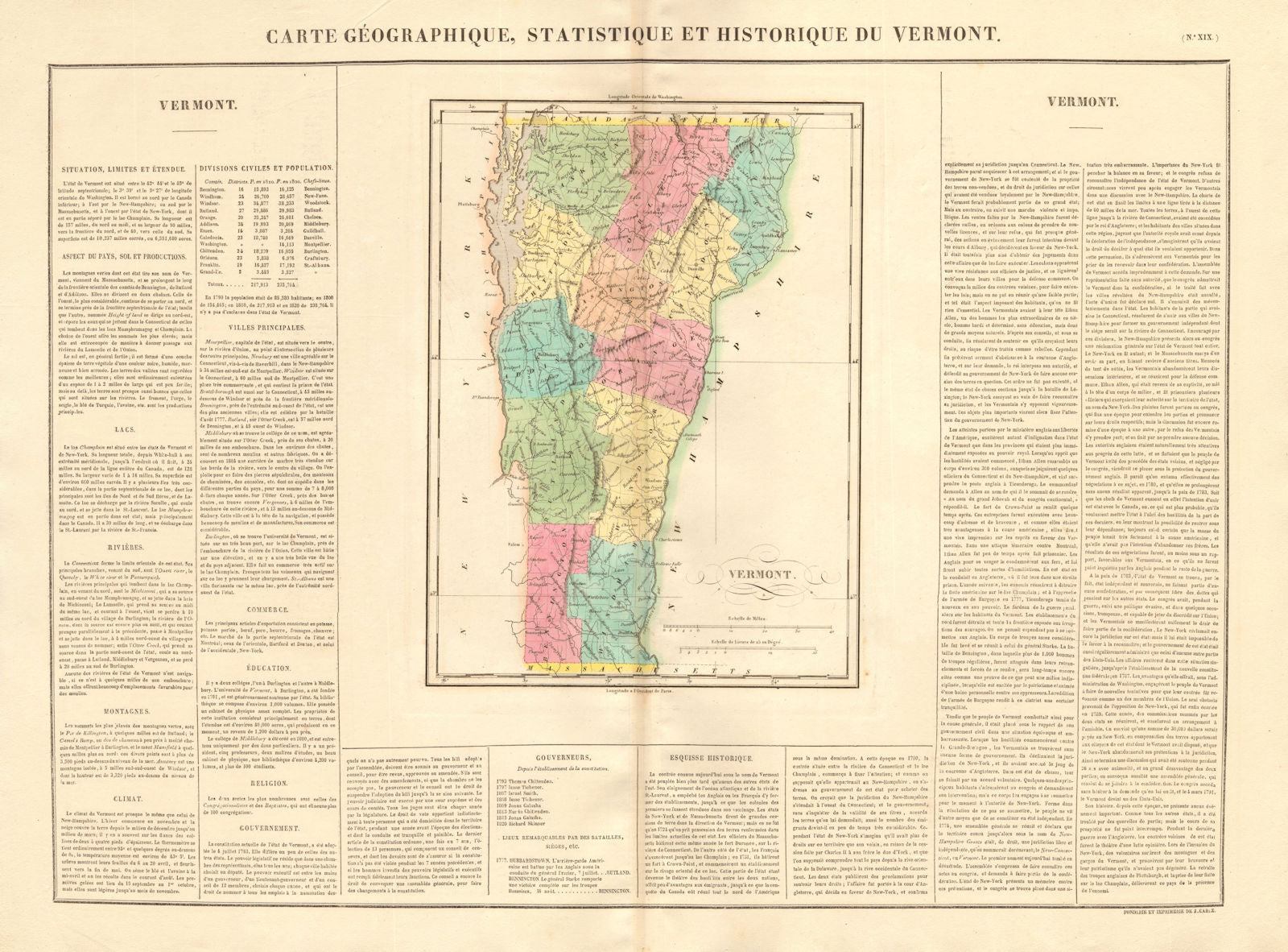 Vermont antique state map. Counties. BUCHON 1825 old plan chart